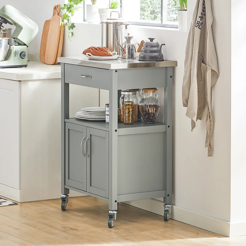 SoBuy FKW22-HG Desserte Cuisine avec Roulettes, Format Compact, Usage Polyvalent, Mobile, pour Cuisine et Salle à Manger, Usage Quotidien – L60×P44×H92 cm, Gris