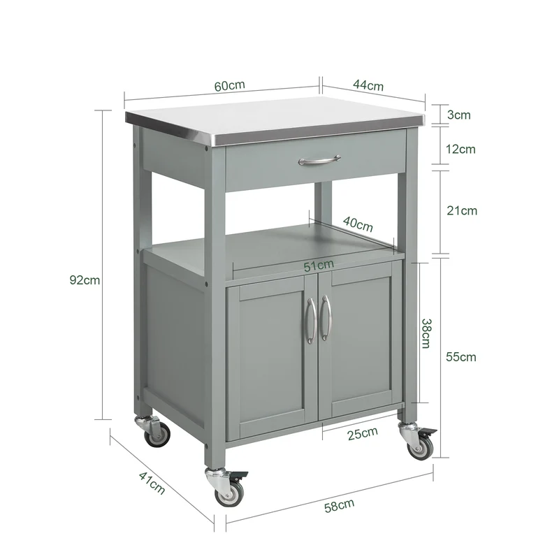 SoBuy FKW22-HG Desserte Cuisine avec Roulettes, Format Compact, Usage Polyvalent, Mobile, pour Cuisine et Salle à Manger, Usage Quotidien – L60×P44×H92 cm, Gris