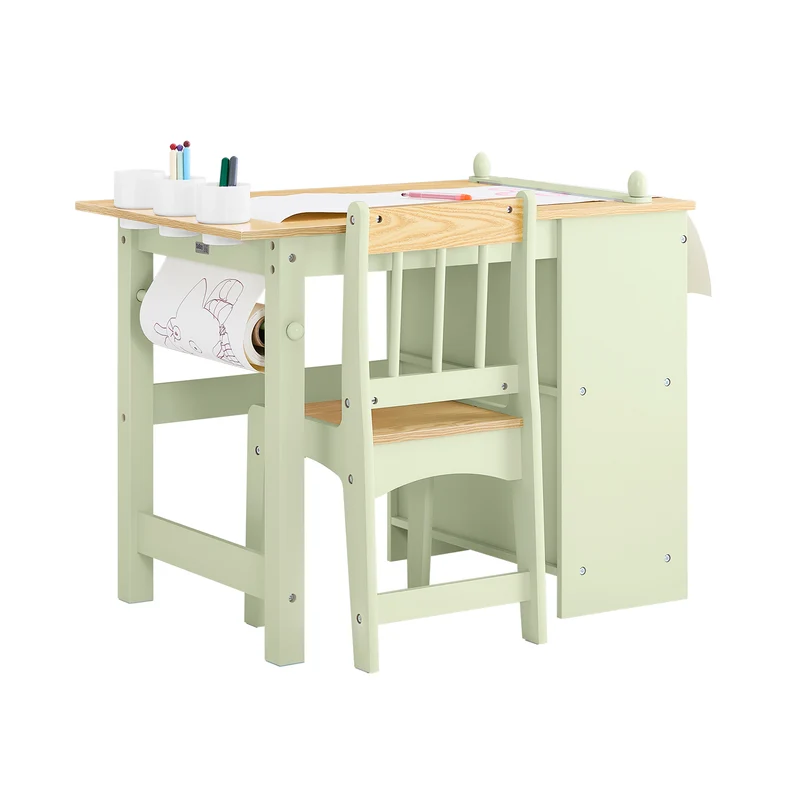 SoBuy KMB60-GR Table et Chaise Enfant avec Rangement – Bureau Enfant 2 Étagères, Porte-Papier et Rangements Stylos, Vert