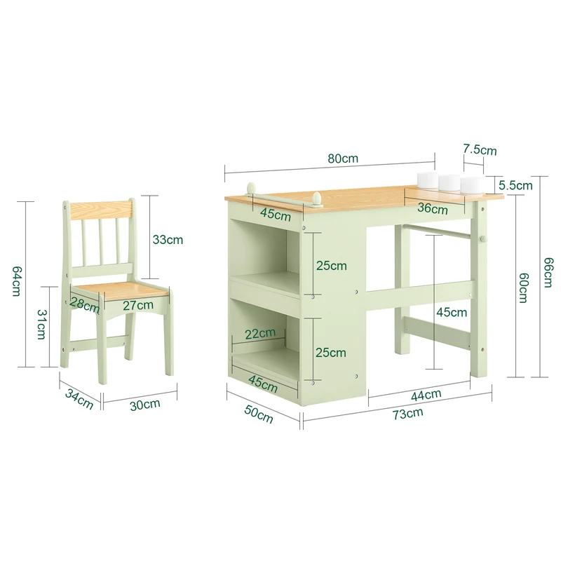 SoBuy KMB60-GR Table et Chaise Enfant avec Rangement – Bureau Enfant 2 Étagères, Porte-Papier et Rangements Stylos, Vert