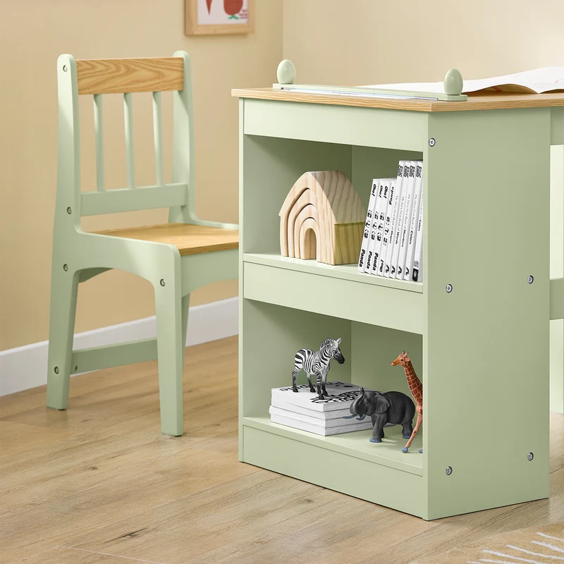 SoBuy KMB60-GR Table et Chaise Enfant avec Rangement – Bureau Enfant 2 Étagères, Porte-Papier et Rangements Stylos, Vert
