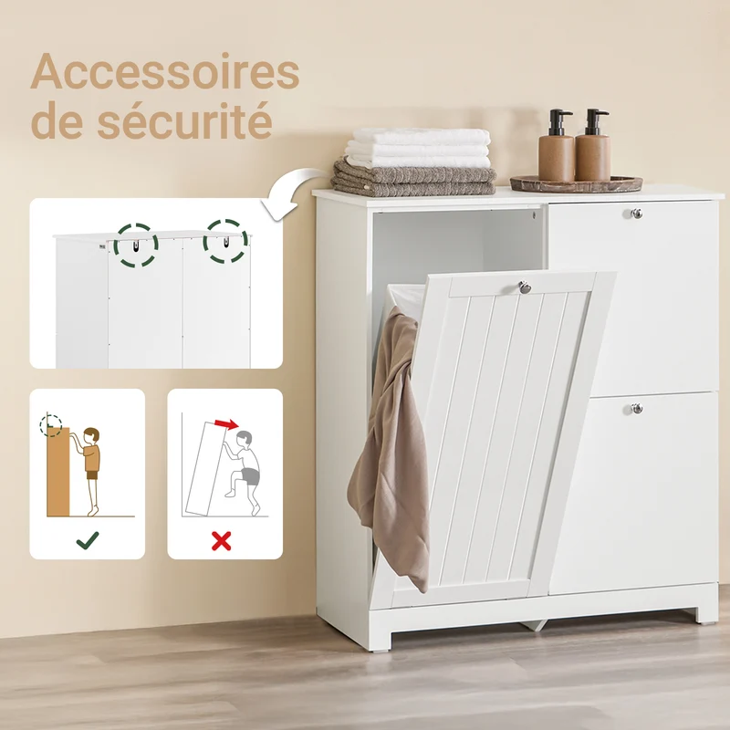 SoBuy BZR213-W Meuble Salle de Bain avec 3 Paniers à Linge – 2 Paniers Amovibles, Tri du Linge, Gain de Place, 78×38×90 cm, Blanc