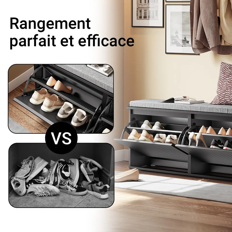 SoBuy FSR98-XL-SCH Banc à Chaussures avec Coussin et 2 Abattants – 100×26×46 cm, 158 kg, Noir