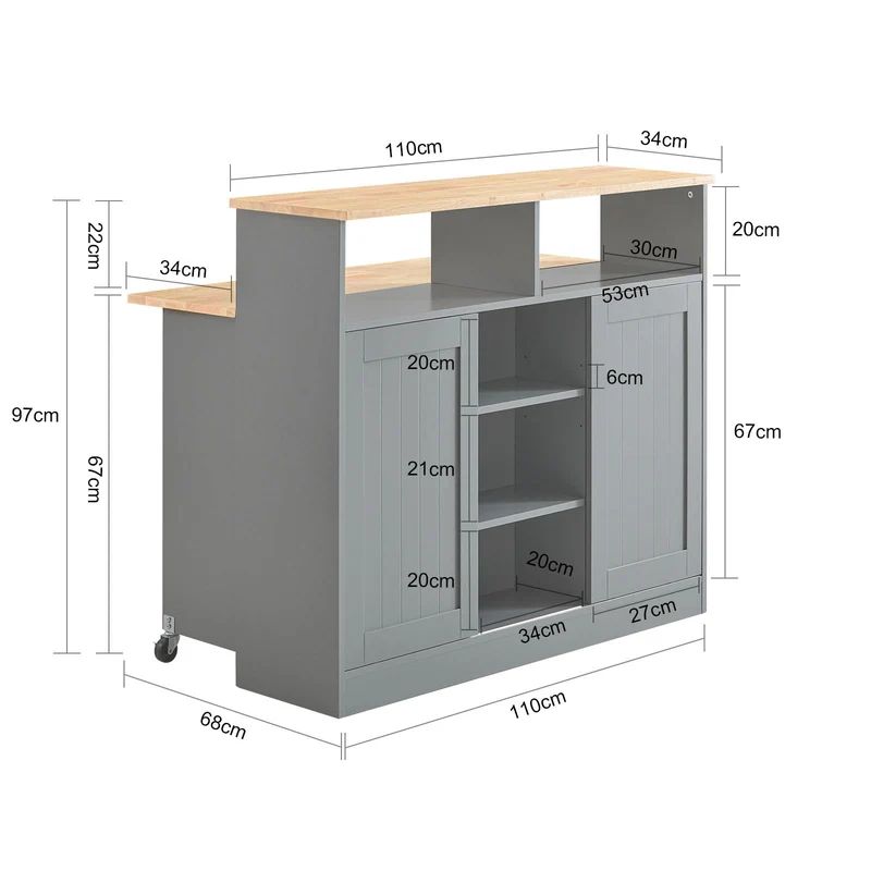SoBuy FSB36-HG Buffet de Rangement Placard de Cuisine Ilot de Cuisine Armoire de Cuisine Multi-rangements