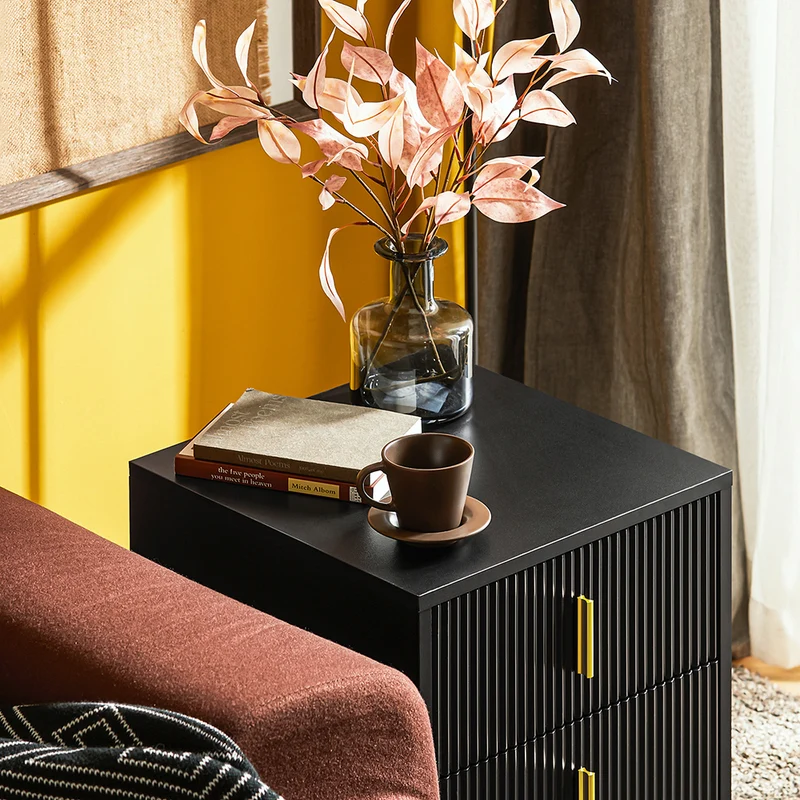 SoBuy FBT115-SCH Table de Chevet - Table de Nuit avec 2 tiroirs, Table d'appoint pour Chambre à Coucher - Meuble de Rangement Moderne, Noir, L40 x P40 x H47 cm