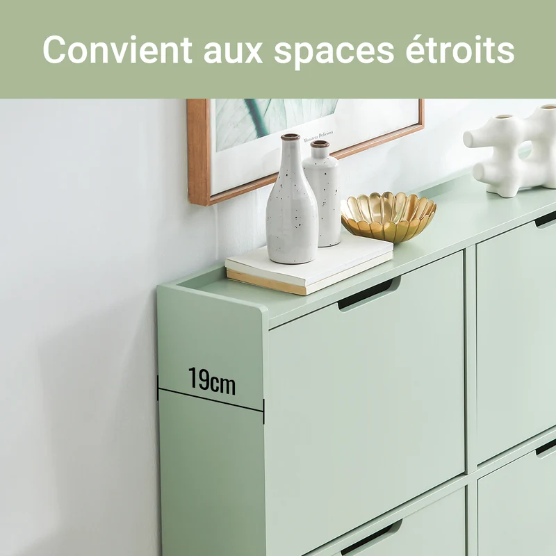 SoBuy FSR100-GR Meuble à Chaussures Slim 19 cm – 4 Abattants, 8 à 12 Paires, Vert Sauge