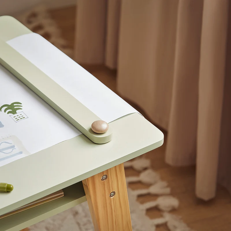 SoBuy KMB92-GR Ensemble Table d’Enfant + 2 Tabourets, Set de 3 Pièces Table à Dessin avec 1 Porte-Rouleau de Papier et 2 Compartiments Ouverts