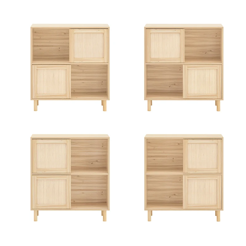 SoBuy FSB87-N Buffet à Portes Coulissantes en Bambou – 4 Compartiments, 80 × 35 × 87 cm, Naturel