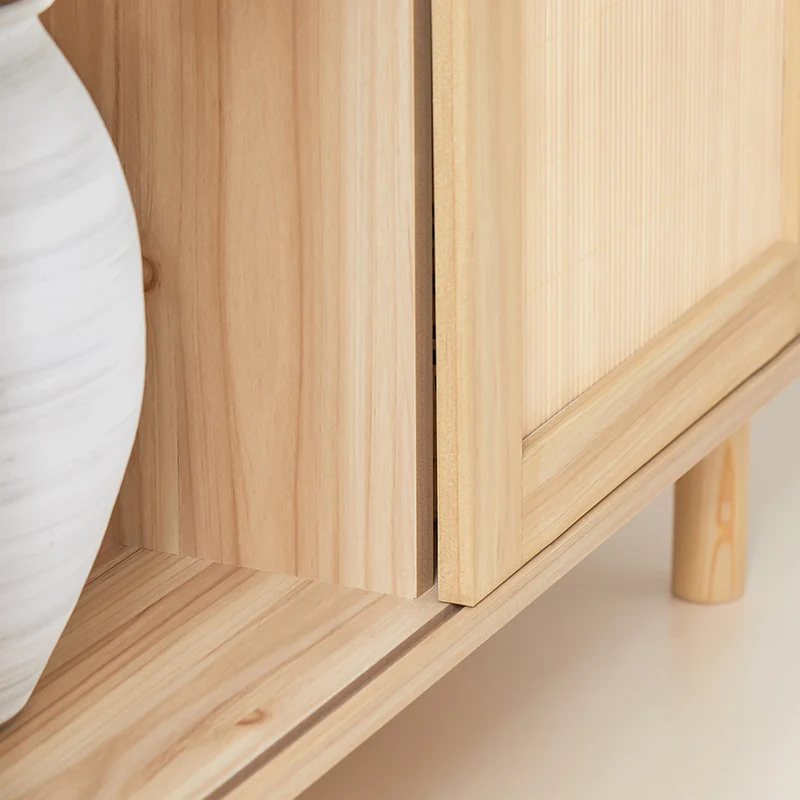 SoBuy FSB87-N Buffet à Portes Coulissantes en Bambou – 4 Compartiments, 80 × 35 × 87 cm, Naturel