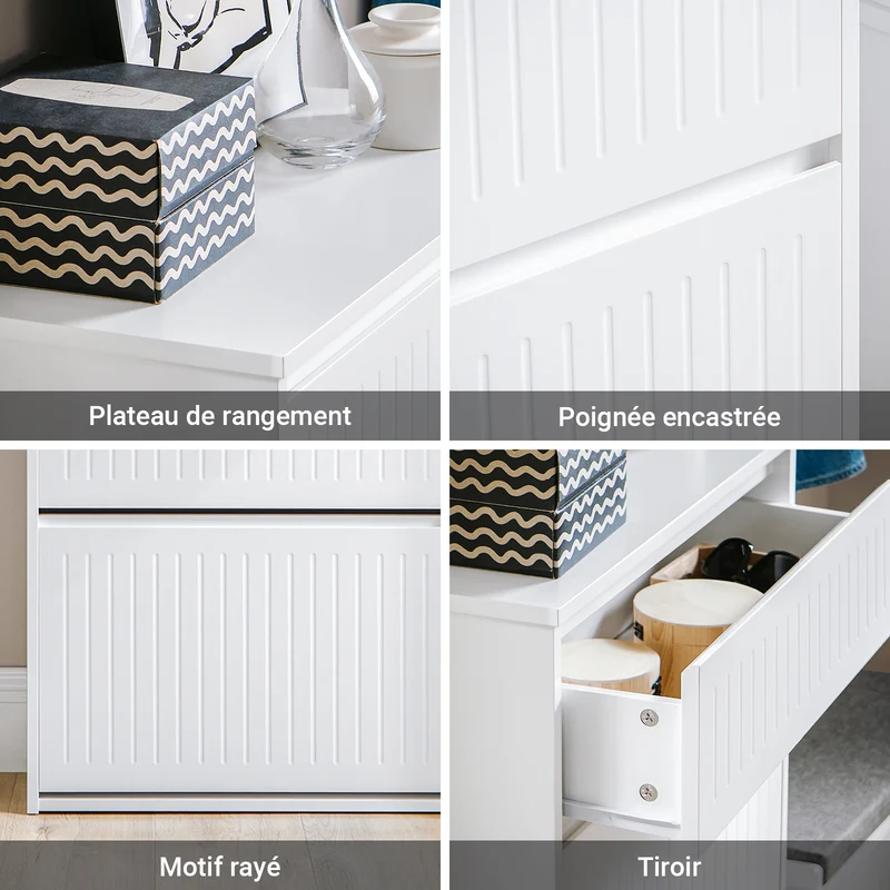 SoBuy FSR165-W Meuble à Chaussures à Abattants 2 Niveaux – Rangement Discret pour Entrée – Blanc