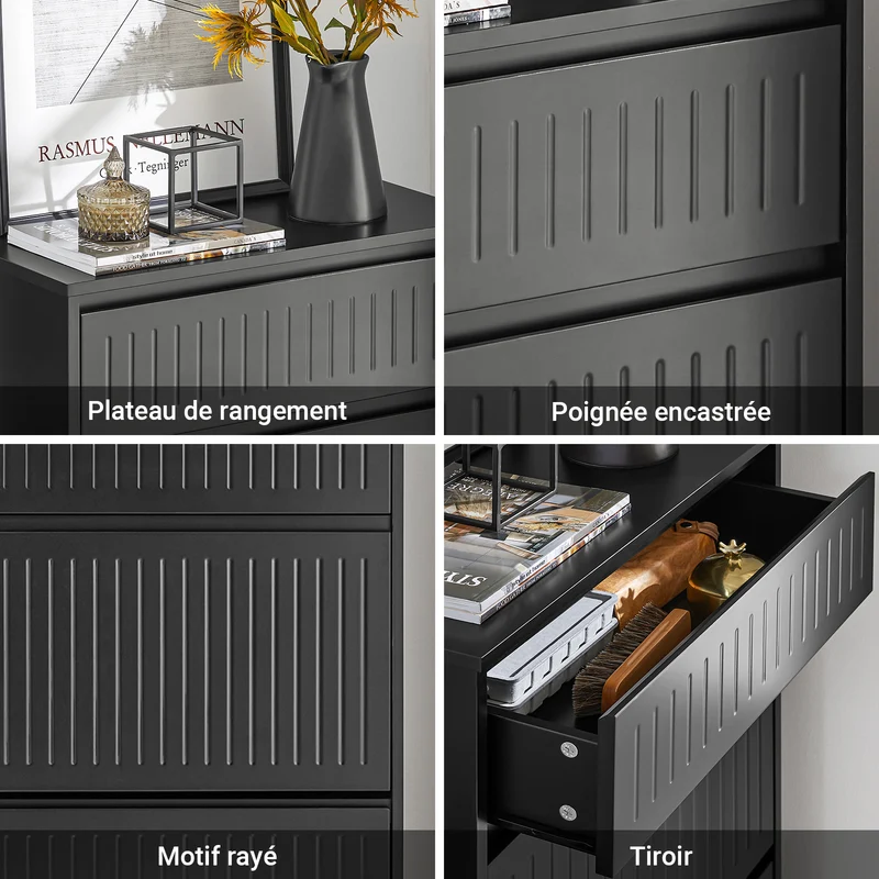SoBuy FSR165-SCH Banc à chaussures avec rangement et coussin rembourré – 2-en-1 assise et coffre 2 abattants, Noir
