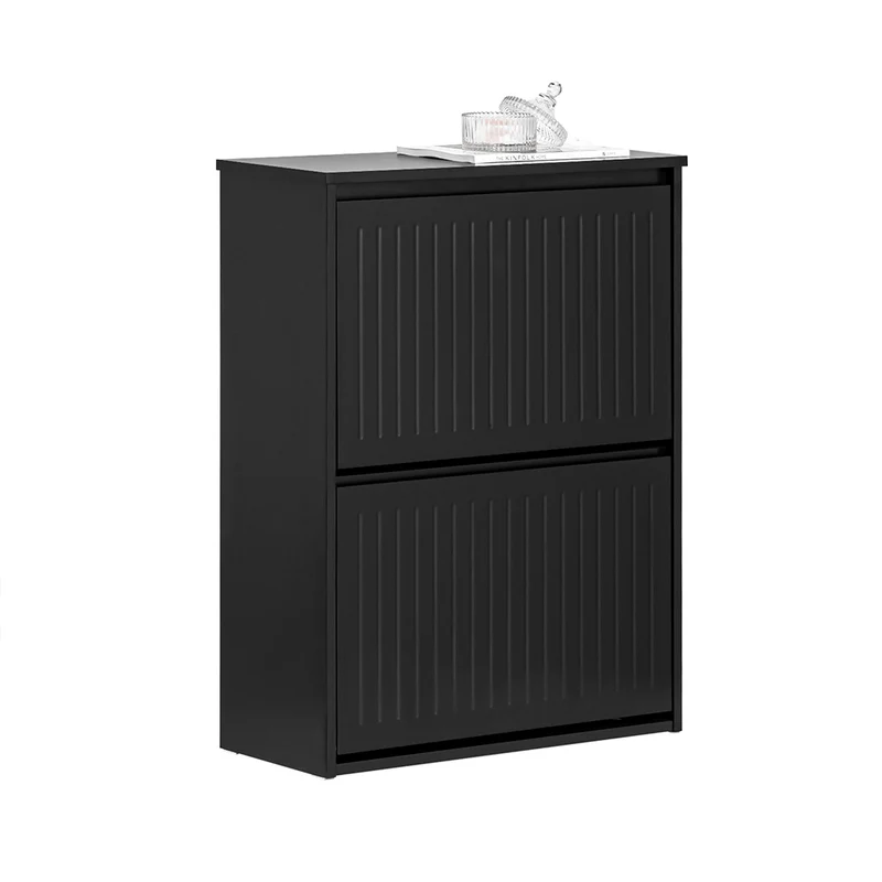 SoBuy FSR165-K-SCH Meuble à Chaussures à Abattants 2 Niveaux – Rangement Discret pour Entrée – 61x26x81 cm Noir