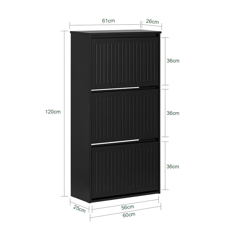SoBuy FSR165-H-SCH Meuble à Chaussures à Abattants 3 Niveaux – Rangement Discret pour Entrée – 61x26x120 cm Noir