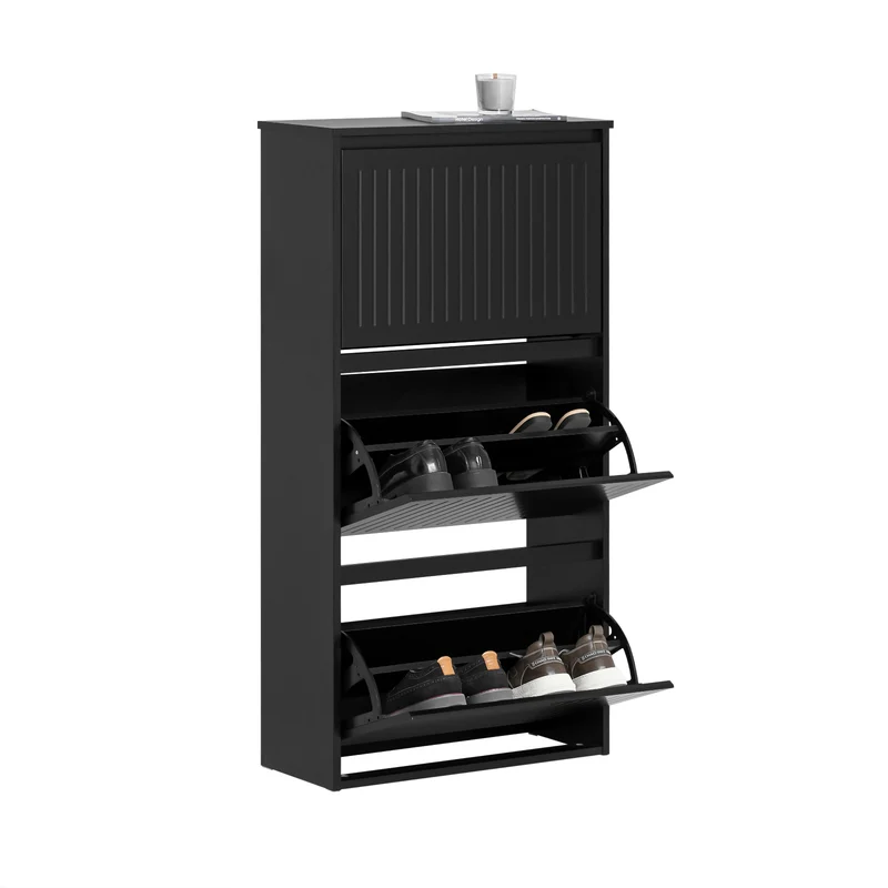 SoBuy FSR165-H-SCH Meuble à Chaussures à Abattants 3 Niveaux – Rangement Discret pour Entrée – 61x26x120 cm Noir