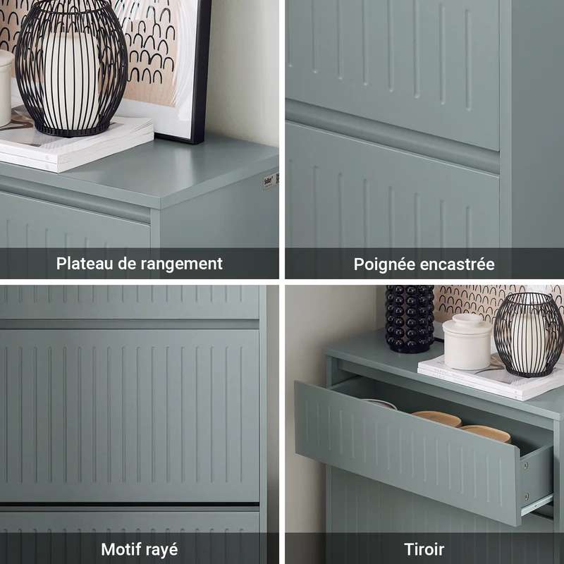 SoBuy FSR165-HG Armoire à Chaussures avec Coussin Rembourré, Coffre 2 Abattants, Capacité 30 kg pour Entrée – Gris