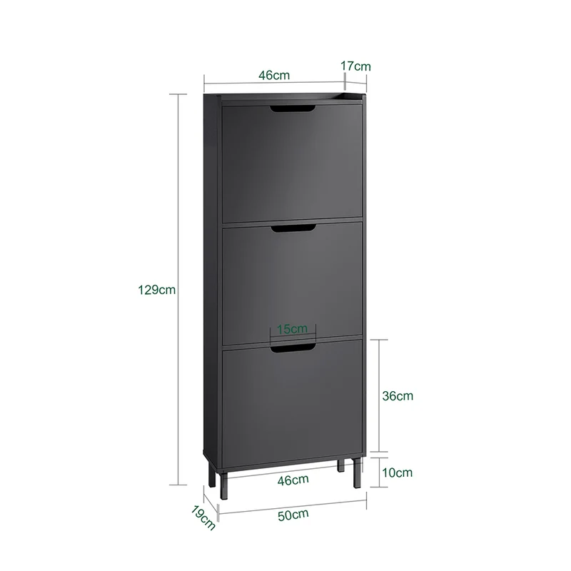 SoBuy FSR151-H-SCH Armoire à Chaussures Ultra-Slim 19 cm | 3 Abattants, 6–8 Paires, Noir