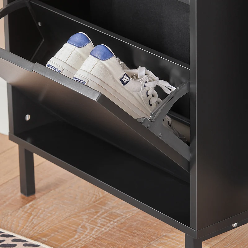 SoBuy FSR151-H-SCH Armoire à Chaussures Ultra-Slim 19 cm | 3 Abattants, 6–8 Paires, Noir