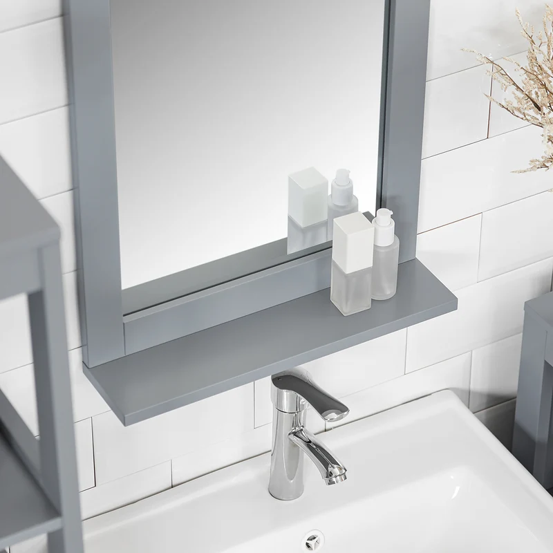 SoBuy FRG129-SG Armoire Murale Salle de Bain avec Miroir, Format Compact, pour Salle de Bain et WC, Rangement Optimisé, Pratique – L40×P10×H49 cm, Gris Clair