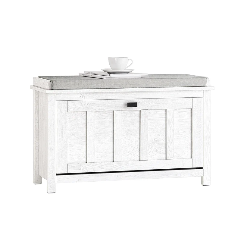 SoBuy FSR161-W Banc à Chaussures avec Coussin Rembourré et 1 Abattant pour Entrée Couloir – 80x30x50 cm, Blanc