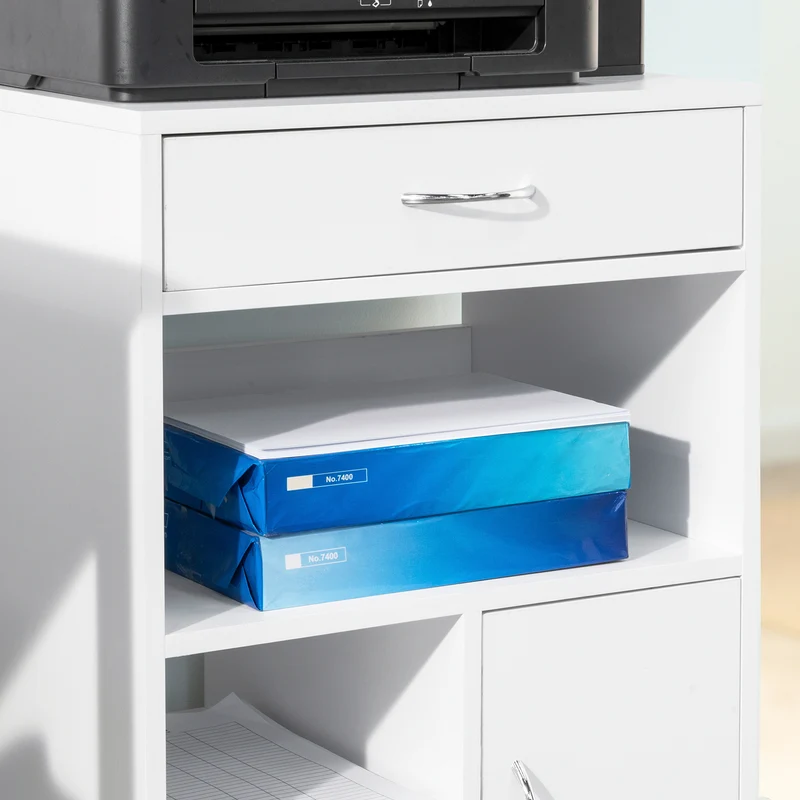 SoBuy FBT106-W Support Imprimante Roulant Bureau Mobile Caisson Meuble de Rangement Bureau avec tiroir et porte Blanc