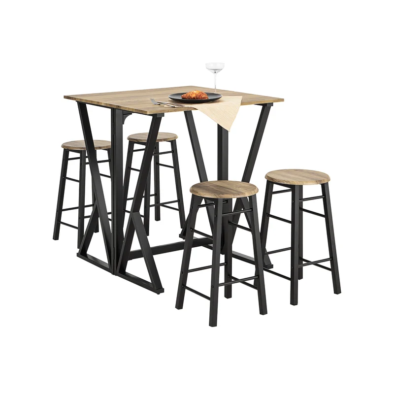 SoBuy OGT24-N Set de 1 Table + 4 Chaises Ensemble Table de Bar bistrot + 4 tabourets Table Mange-Debout Table Haute Cuisine Table à Manger