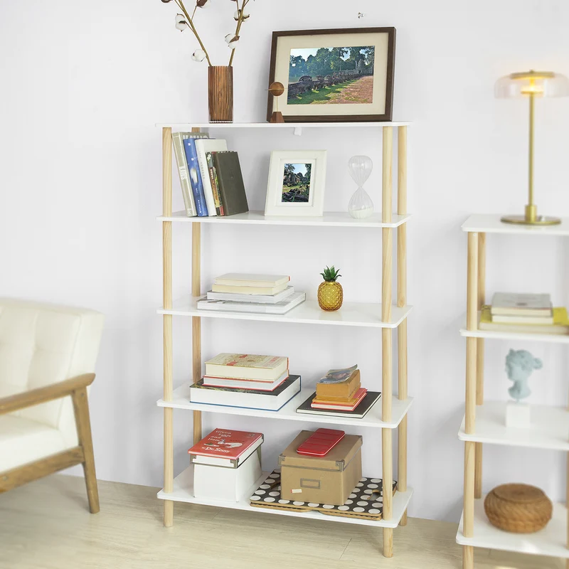 SoBuy STR04-WN Étagère de rangement Bibliothèque Étagère avec 5 tablettes Étagère de cuisine