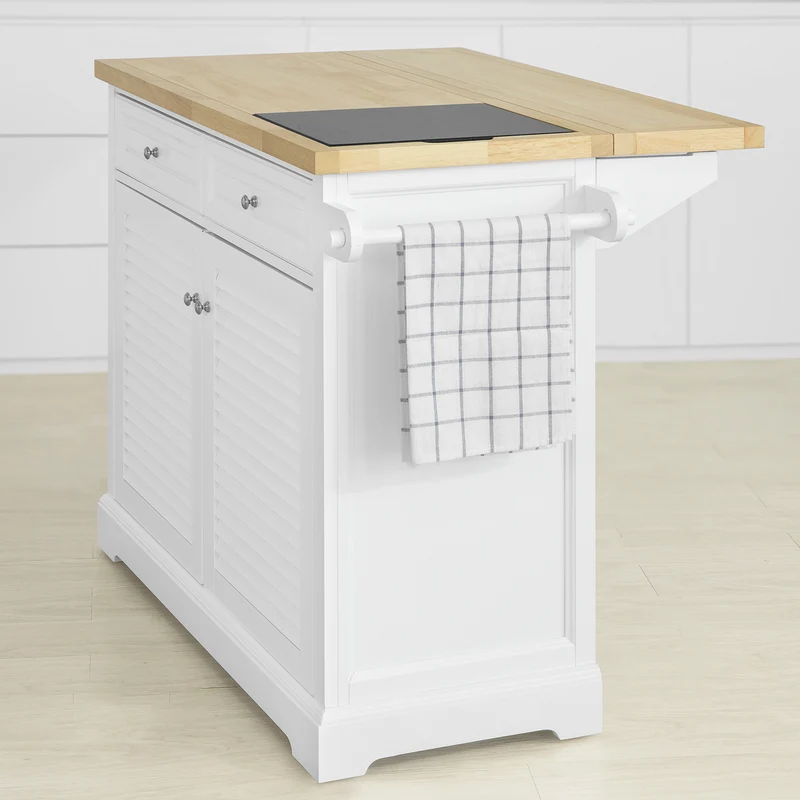 SoBuy FKW84-WN Desserte sur roulettes Meuble de Cuisine de Service Roulant avec Plans de Travail Rabattable, Grande Armoire de Rangement