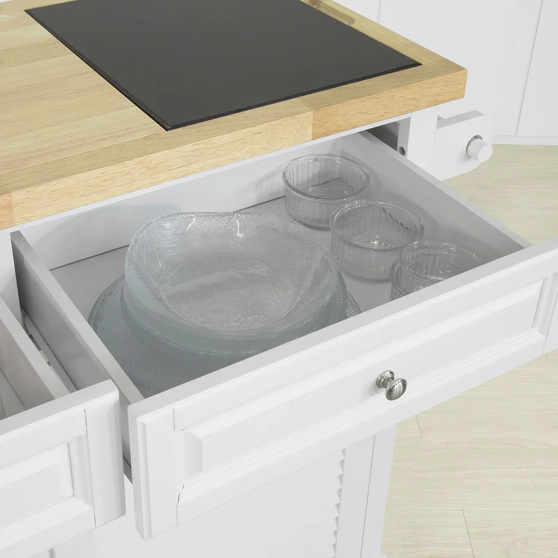 SoBuy FKW84-WN Desserte sur roulettes Meuble de Cuisine de Service Roulant avec Plans de Travail Rabattable, Grande Armoire de Rangement