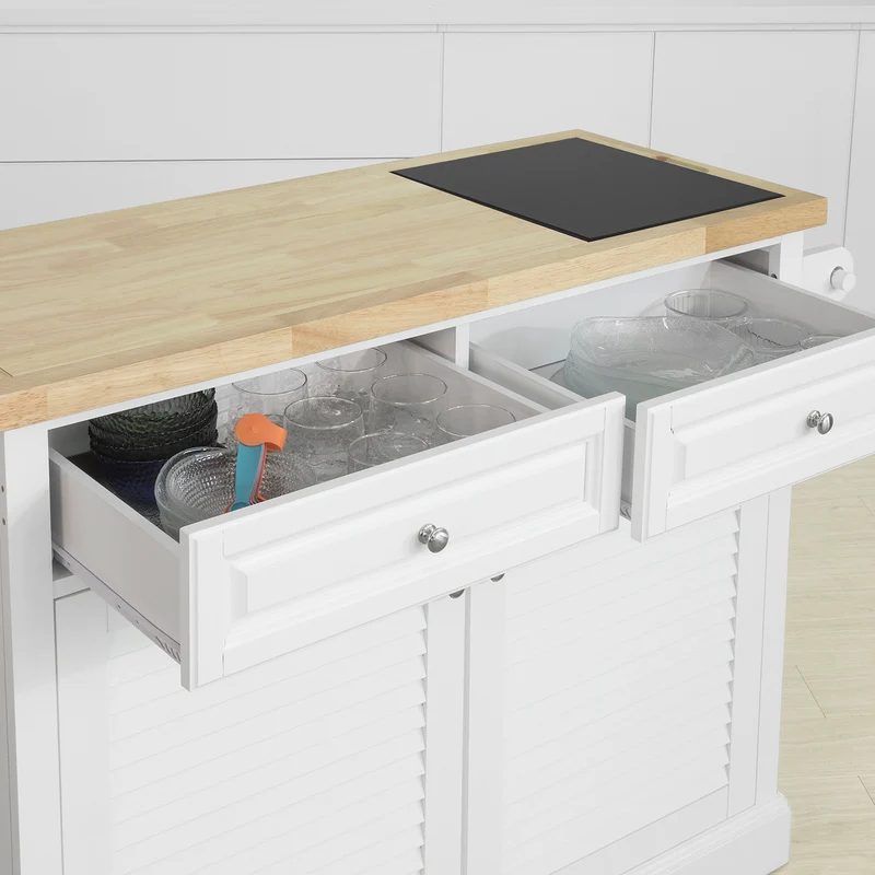 SoBuy FKW84-WN Desserte sur roulettes Meuble de Cuisine de Service Roulant avec Plans de Travail Rabattable, Grande Armoire de Rangement