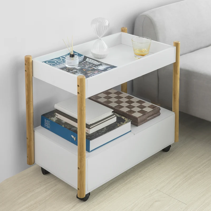 SoBuy FKW92-WN Chariot de Servie Roulant à 2 Niveaux Table à roulettes de Service Desserte à roulettes de Cuisine