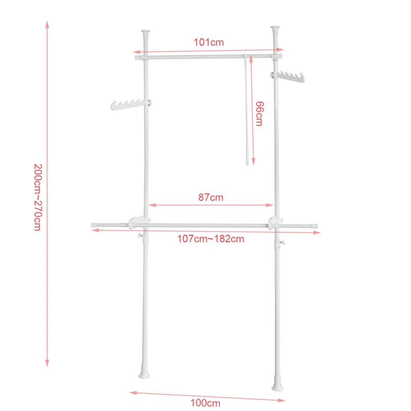 SoBuy KLS02-W Garde-Robe Penderie Télescopique 2 Barres Portant de Vêtement