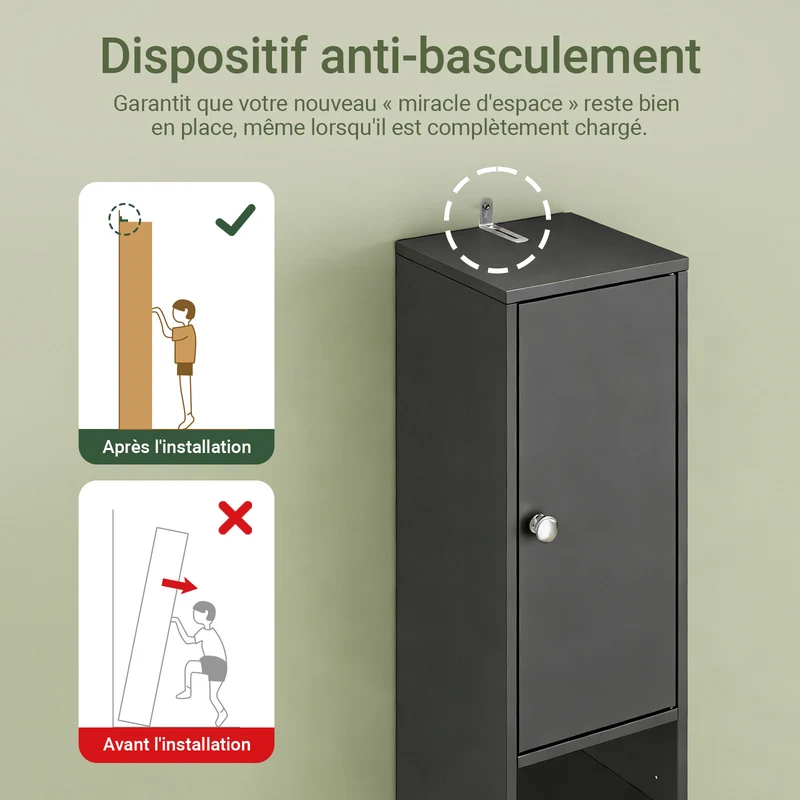 SoBuy BZR34-II-SCH Colonne Salle de Bain Étroite 20 cm – Gain de Place, Noir