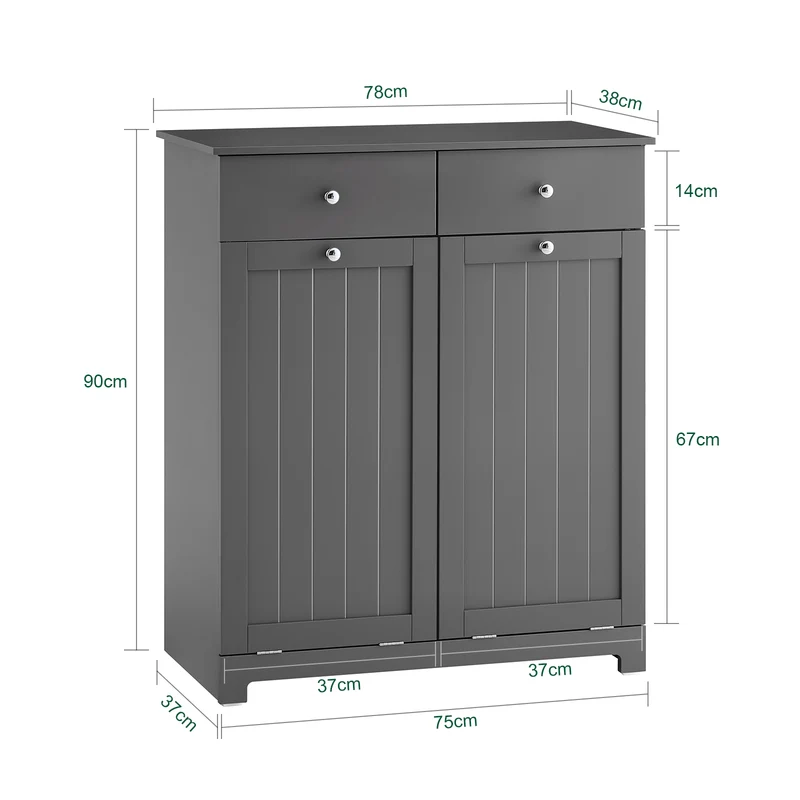 SoBuy BZR33-II-DG Meuble Salle de Bain avec Panier à Linge, 2 Tiroirs, Grande Capacité, pour Salle de Bain et WC, Rangement Optimisé – L78×P38×H90 cm, Gris