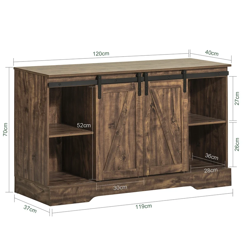 SoBuy FSB60-N Buffet Cuisine avec Porte de Grange Coulissante et 2 Étagères Réglables – L120×P40×H70 cm, Charge 50 kg, Panneaux E1, Naturel