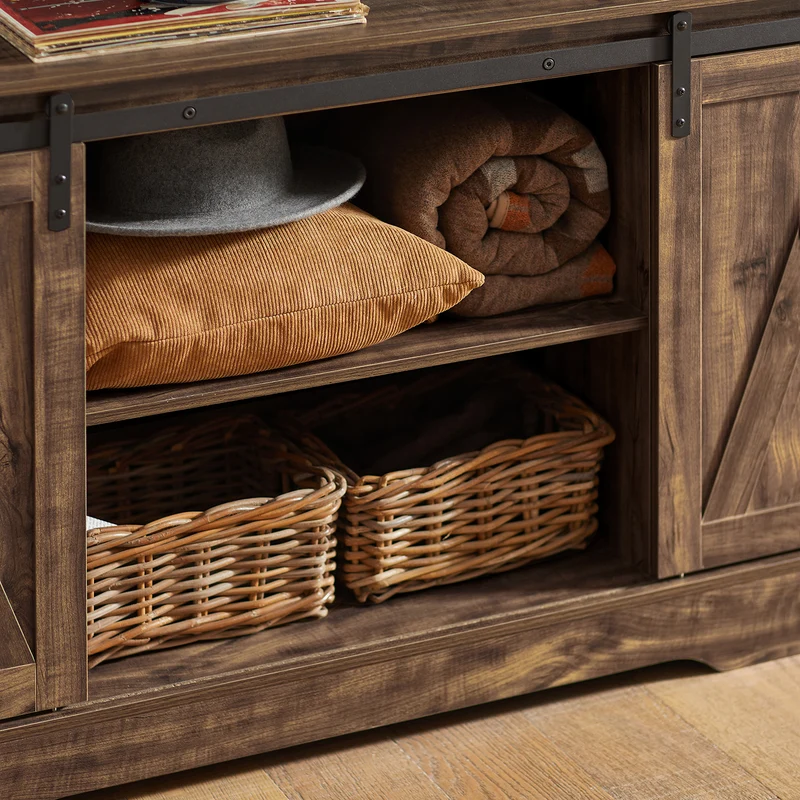 SoBuy FSB60-N Buffet Cuisine avec Porte de Grange Coulissante et 2 Étagères Réglables – L120×P40×H70 cm, Charge 50 kg, Panneaux E1, Naturel