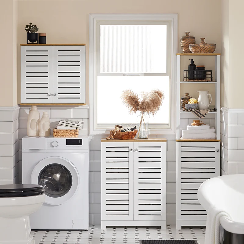 SoBuy BZR41-W Meuble Salle de Bain avec Étagères Réglables, Format Compact, Gain de Place, Usage Polyvalent, Rangement Optimisé – L60×P30×H82 cm, MDF, Blanc