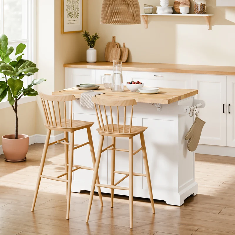 SoBuy FKW71-III-WN Ìlot Cuisine Mobile avec Plan Extensible – Desserte Gain de Place, Blanc
