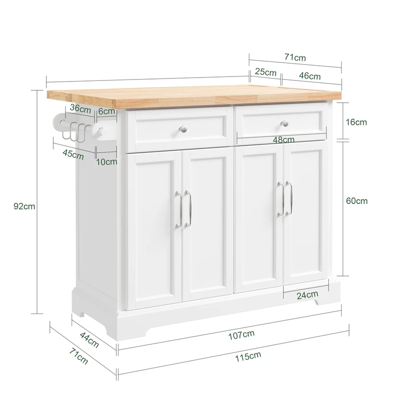 SoBuy FKW71-III-WN Ìlot Cuisine Mobile avec Plan Extensible – Desserte Gain de Place, Blanc