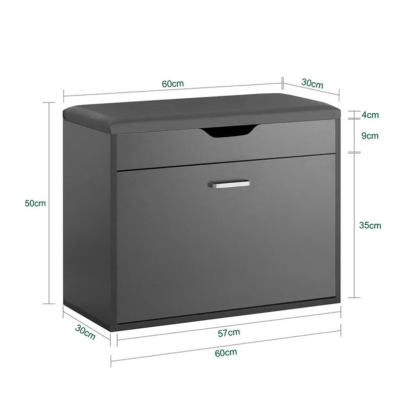 SoBuy FSR95-HG Banc à Chaussures avec Coussin Rembourré et 1 Abattant Rabattable, Charge 120 kg – 60x30x50 cm, Gris