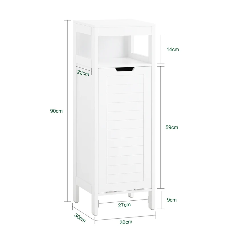 SoBuy BZR122-W Armoire à Linge avec Sac Abattant et Étagère Ouverte – L30×P30×H90 cm, Charge 15 kg, MDF, Blanc