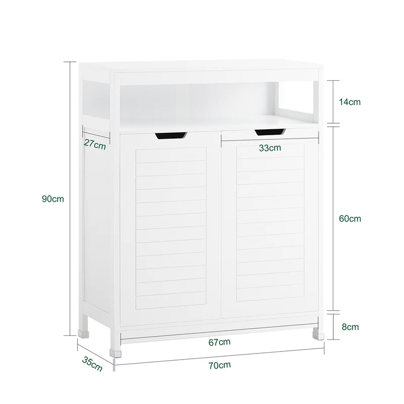 SoBuy BZR121-W Meuble Bas de Salle de Bain avec 2 Portes et Étagères Réglables – L70×P35×H90 cm, Charge 70 kg, MDF, Blanc