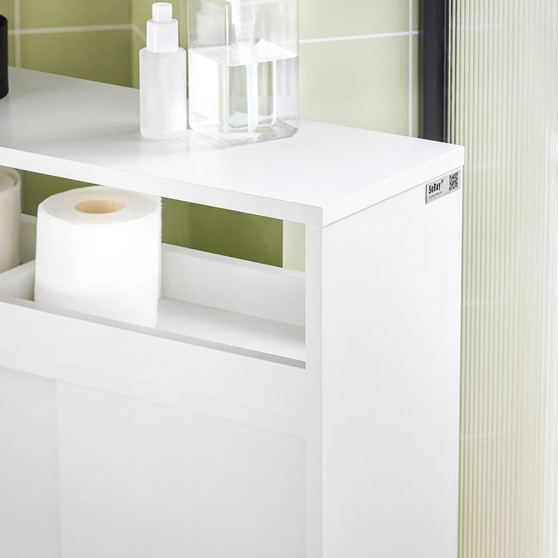 SoBuy BZR02-W Meuble Salle de Bain à Roulettes avec 2 Portes Coulissantes – L70×P20×H71 cm, Charge 30 kg, MDF E1, Blanc