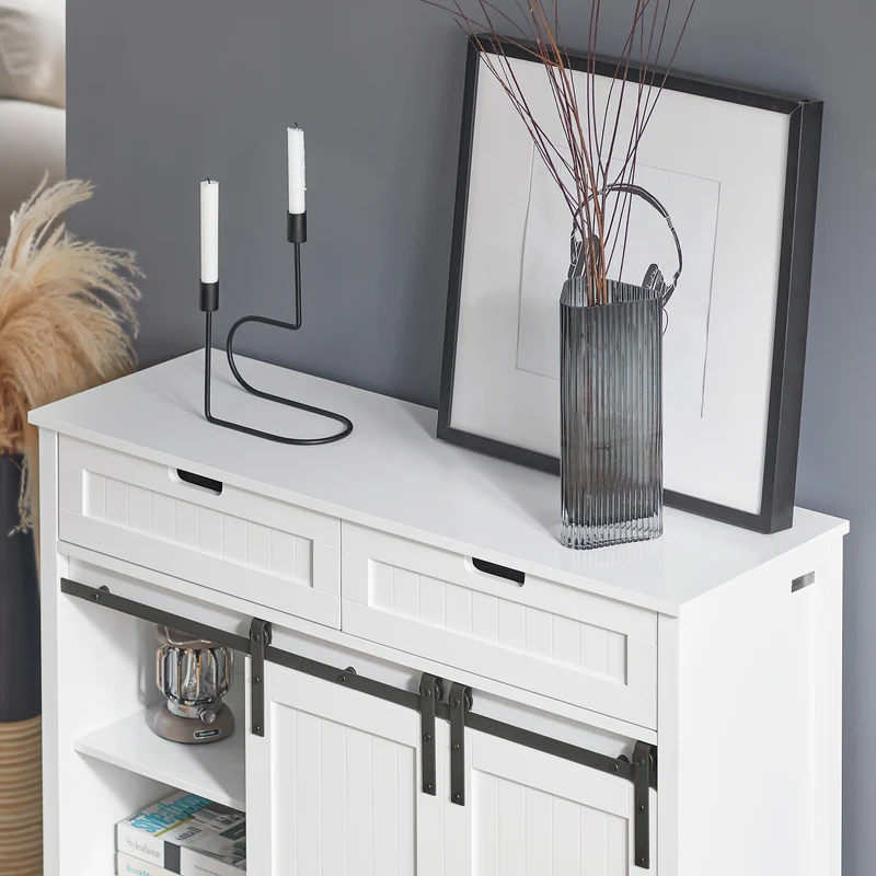 SoBuy FSB74-W Meuble d’Entrée avec Rangement Chaussures Intégré – 2 Portes Coulissantes et 2 Tiroirs – Entrée Organisée – 104x35x93 cm Blanc