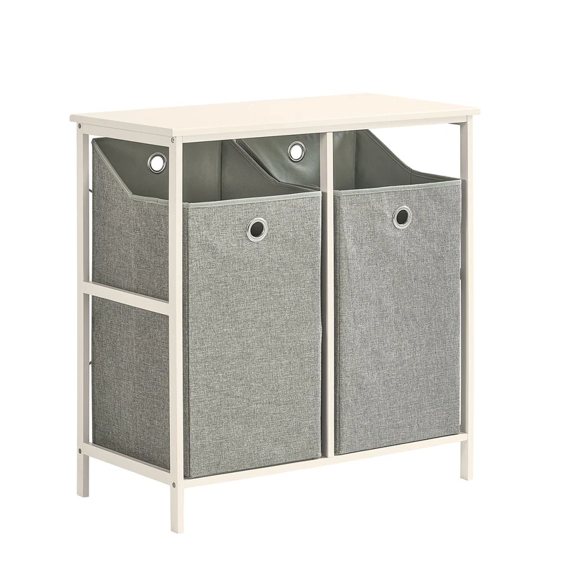 SoBuy BZR57-W Panier à Linge sur Pied, Corbeille à Linge Sale pour Laverie Salle de Bain, avec Étagère, 2 Compartiments et 2 Sacs à Linge