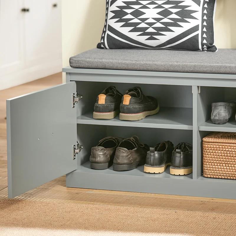 SoBuy FSR131-HG Banc d’Entrée avec Coussin Rembourré et 2 Tiroirs – Charge 150 kg – Gris