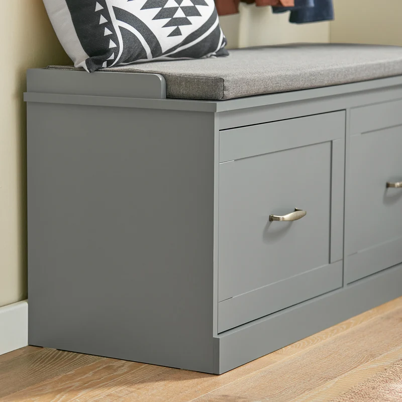 SoBuy FSR131-HG Banc d’Entrée avec Coussin Rembourré et 2 Tiroirs – Charge 150 kg – Gris