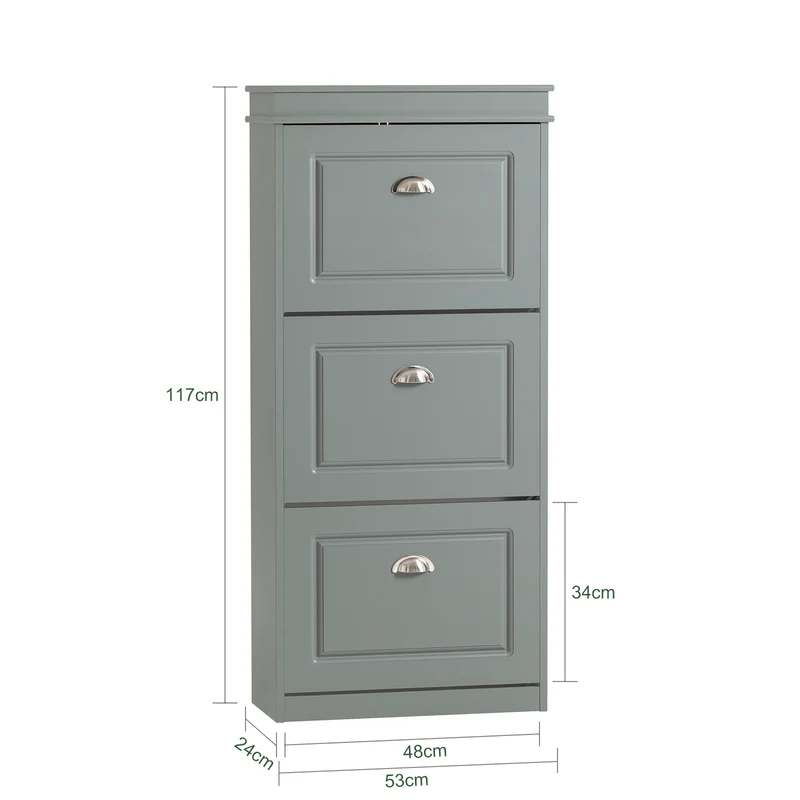 SoBuy FSR94-HG Armoire à Chaussures Slim 24 cm à 3 Abattants – 12 Paires – Dos Ventilé – Bois FSC – Gris