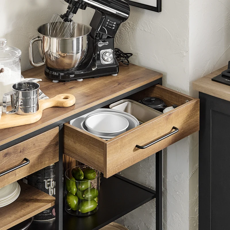 SoBuy FSB85-PF Buffet de Cuisine Style Industriel – 120 cm, 2 Tiroirs et Range-Bouteilles, Marron