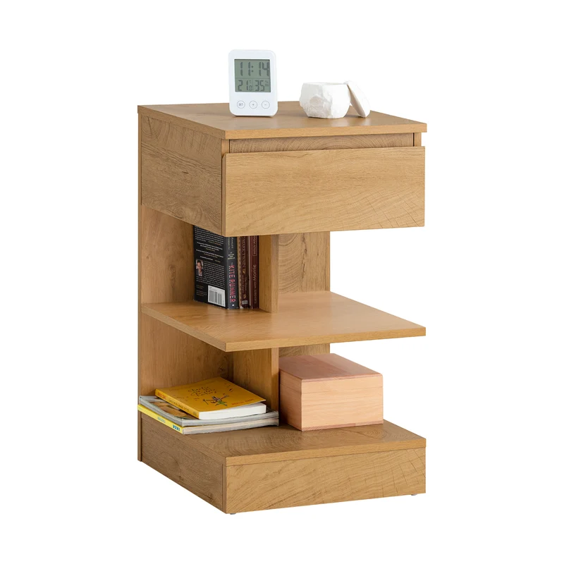 SoBuy FBT49-N Table de Chevet - Table de Nuit avec 1 tiroir et 2 étagères, Table d'appoint pour Chambre à Coucher - Meuble de Rangement Moderne L39 x P39 x H65 cm Naturel