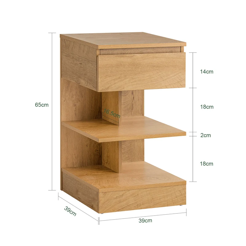 SoBuy FBT49-N Table de Chevet - Table de Nuit avec 1 tiroir et 2 étagères, Table d'appoint pour Chambre à Coucher - Meuble de Rangement Moderne L39 x P39 x H65 cm Naturel